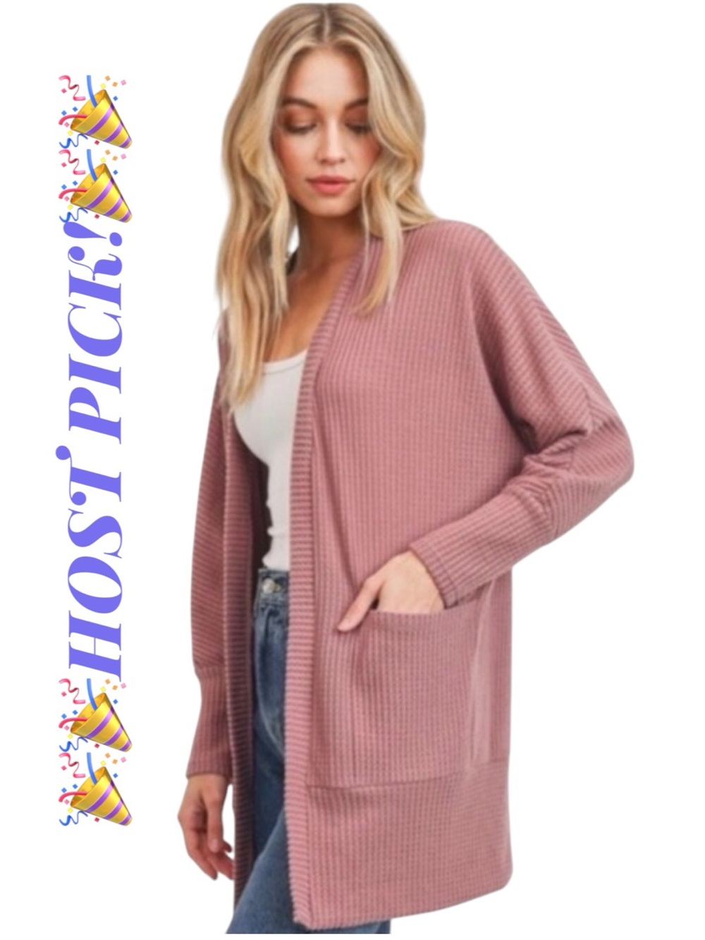 Mauve Thermal Cardigan, Great Color & Style! Size - Small